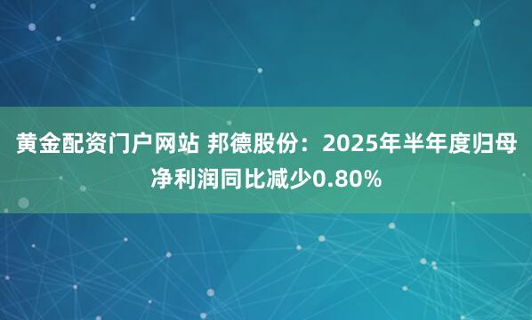 黄金配资门户网站 邦德股份：2025年半年度归母净利润同比减少0.80%